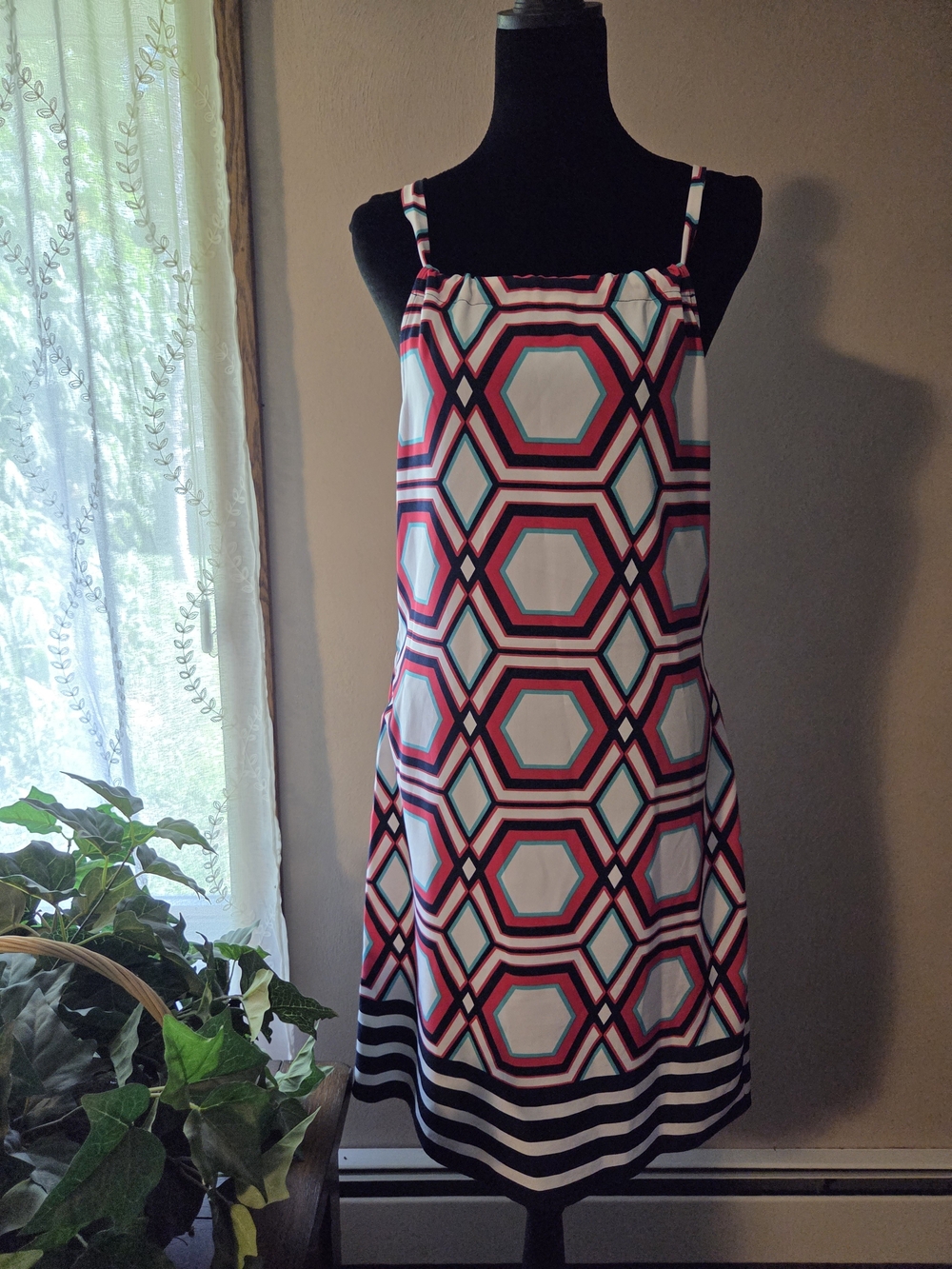 Crown & Ivy Geometric Midi Dress - Pink, Black & White Size Small